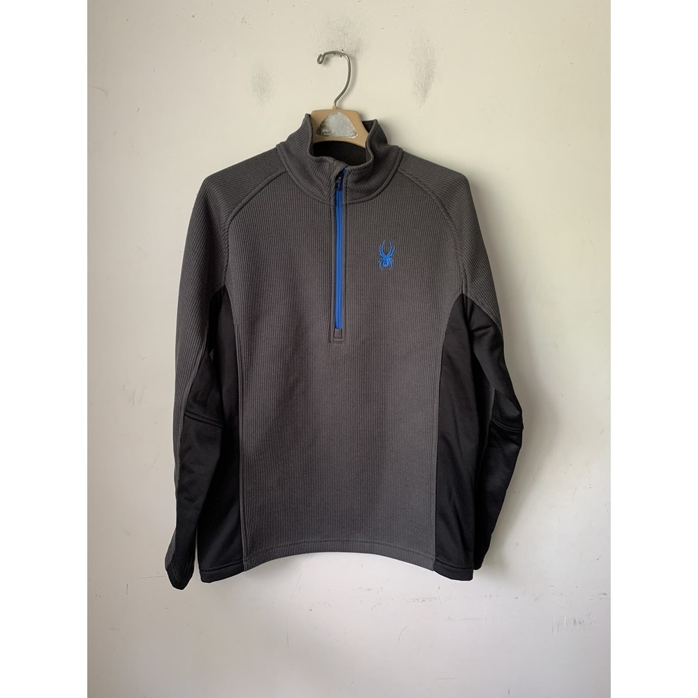Spyder Mens Sweater Large Gray 1/4 Zip Fleece Waffle Knit Bandit Stretch Outdoor